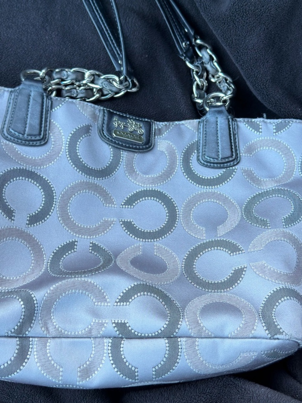 Coach Silver Signature Tote with Chain-Detail Straps